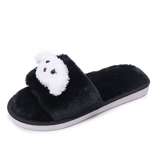 Kids Fur Slides With Strap Children Furry Slippers Kid Fuzzy Sandals Animal Cute Dog