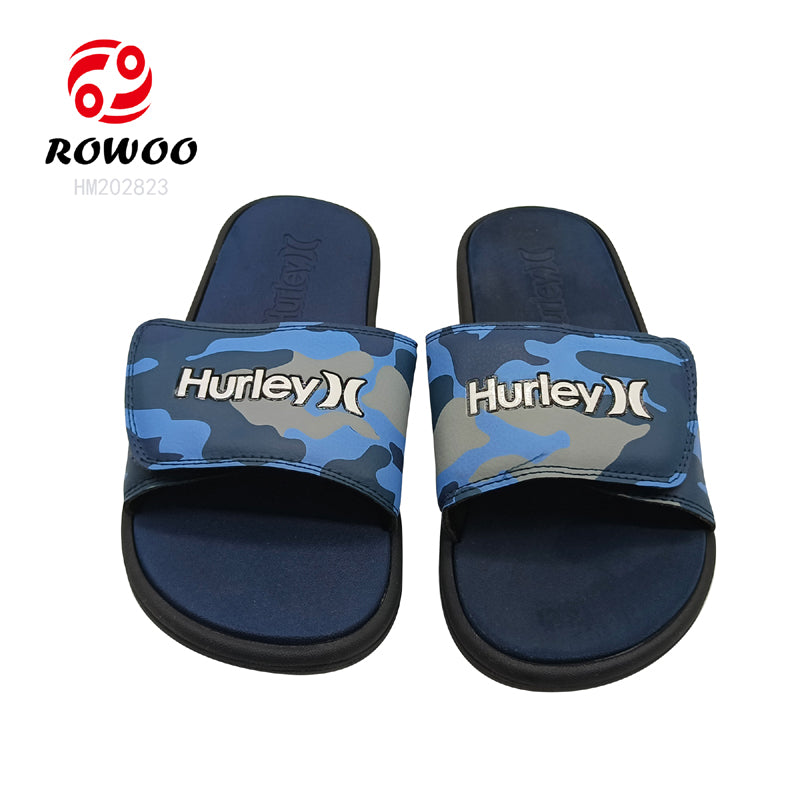 Custom logo mens sandals adjustable PU breathable vamp slides