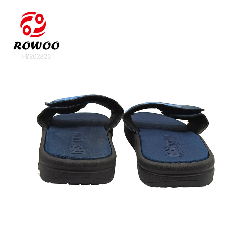 Custom logo mens sandals adjustable PU breathable vamp slides