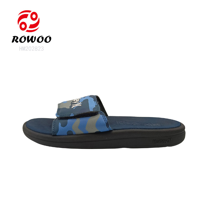 Custom logo mens sandals adjustable PU breathable vamp slides