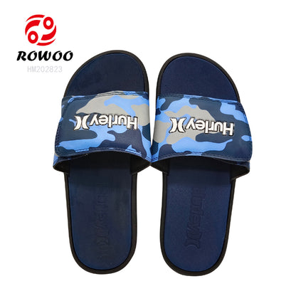 Custom logo mens sandals adjustable PU breathable vamp slides