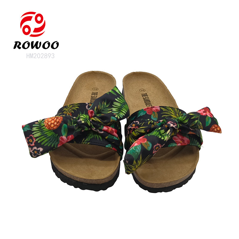 Wholesale Customized Slides Slippers Cork Sole Sandals For Women Fabric Upper