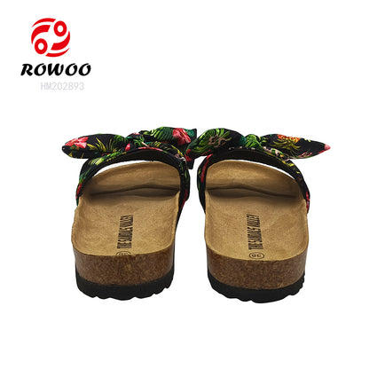 Wholesale Customized Slides Slippers Cork Sole Sandals For Women Fabric Upper