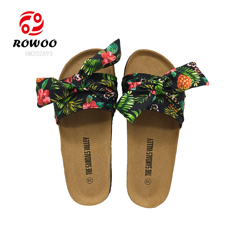 Wholesale Customized Slides Slippers Cork Sole Sandals For Women Fabric Upper