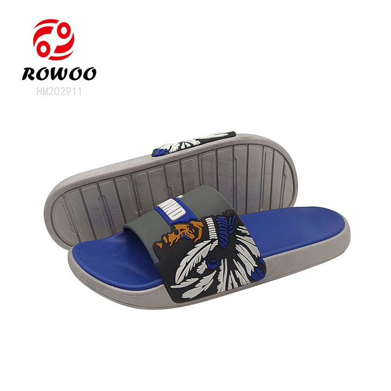 Wholesale OEM Custom Black Blue Slides Footwear Sandal PVC Logo Slippers Men Plain Slippers