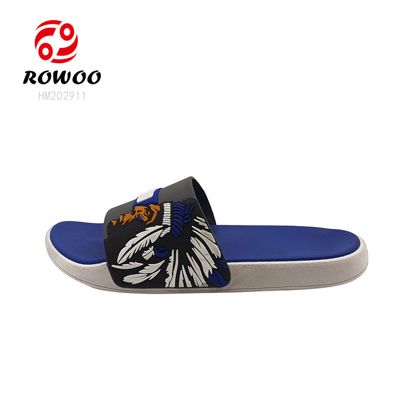 Wholesale OEM Custom Black Blue Slides Footwear Sandal PVC Logo Slippers Men Plain Slippers