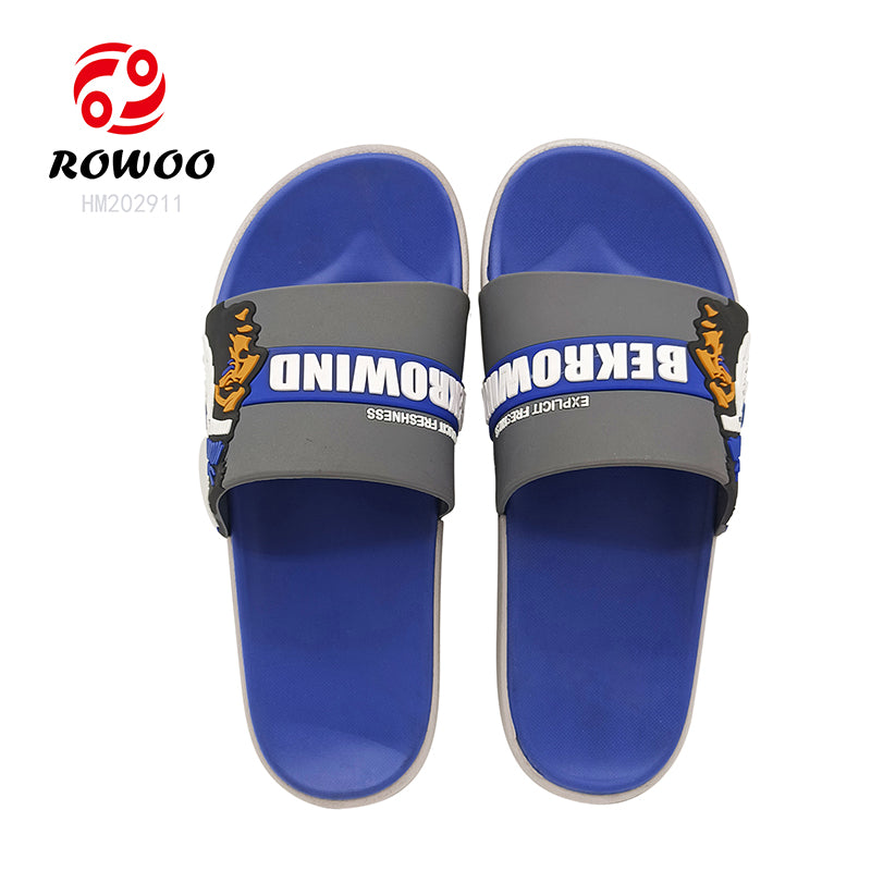 Wholesale OEM Custom Black Blue Slides Footwear Sandal PVC Logo Slippers Men Plain Slippers