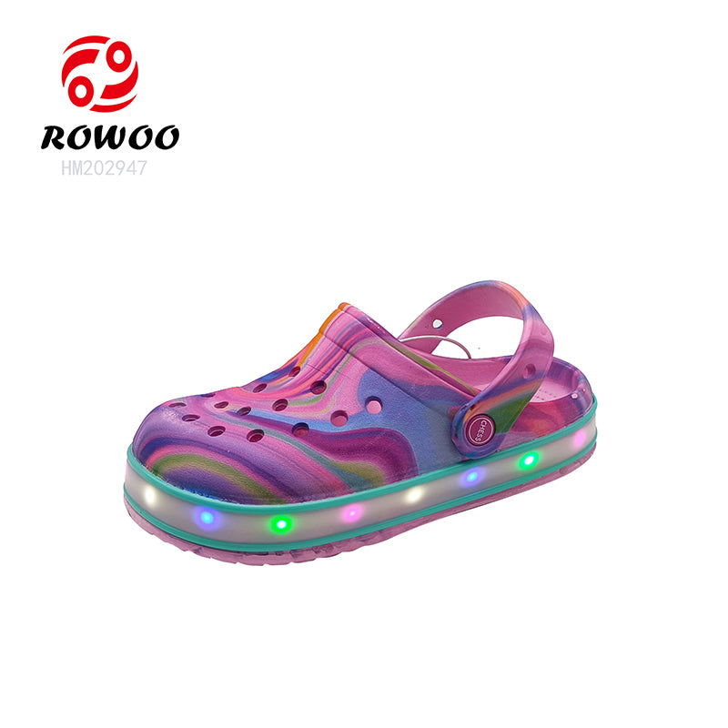 Wholesale Custom EVA Clogs Shoes Factory Anti-skid Kids Slippers LED Flashing