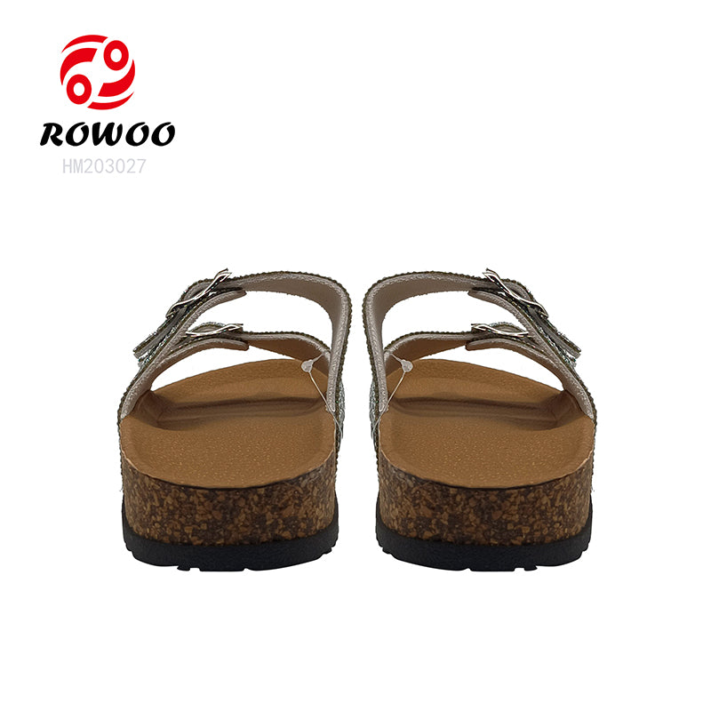 Custom Two Strap Flat Sandals Wholesale Beach Women PVC Cork Rhinestones Slippers