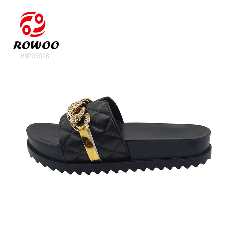 Custom platform slippers women's slide sandals Metal decoration thick bottom