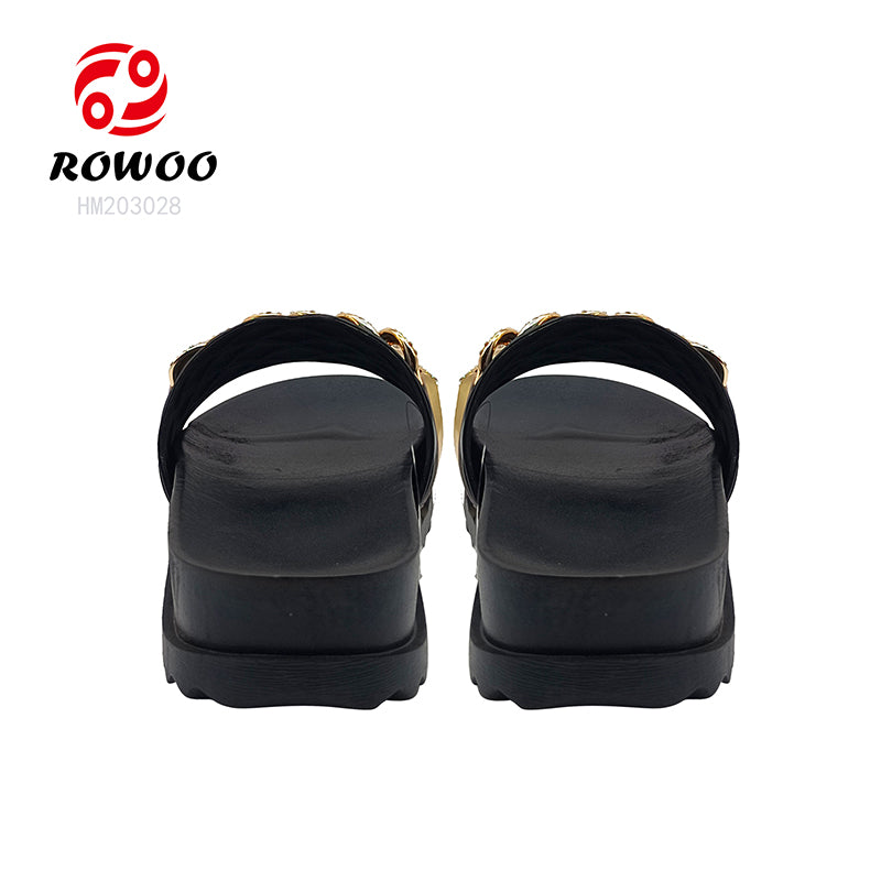 Custom platform slippers women's slide sandals Metal decoration thick bottom