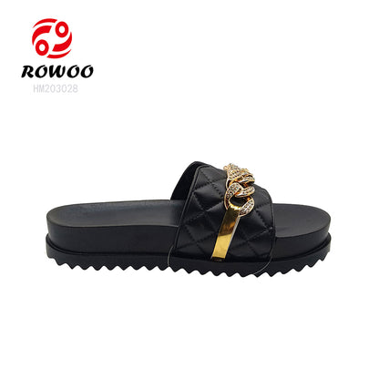 Custom platform slippers women's slide sandals Metal decoration thick bottom