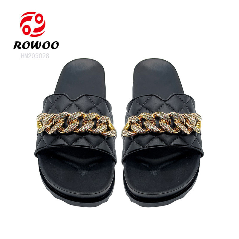 Custom platform slippers women's slide sandals Metal decoration thick bottom