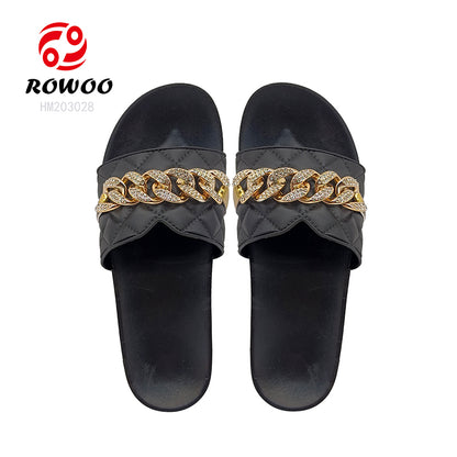 Custom platform slippers women's slide sandals Metal decoration thick bottom