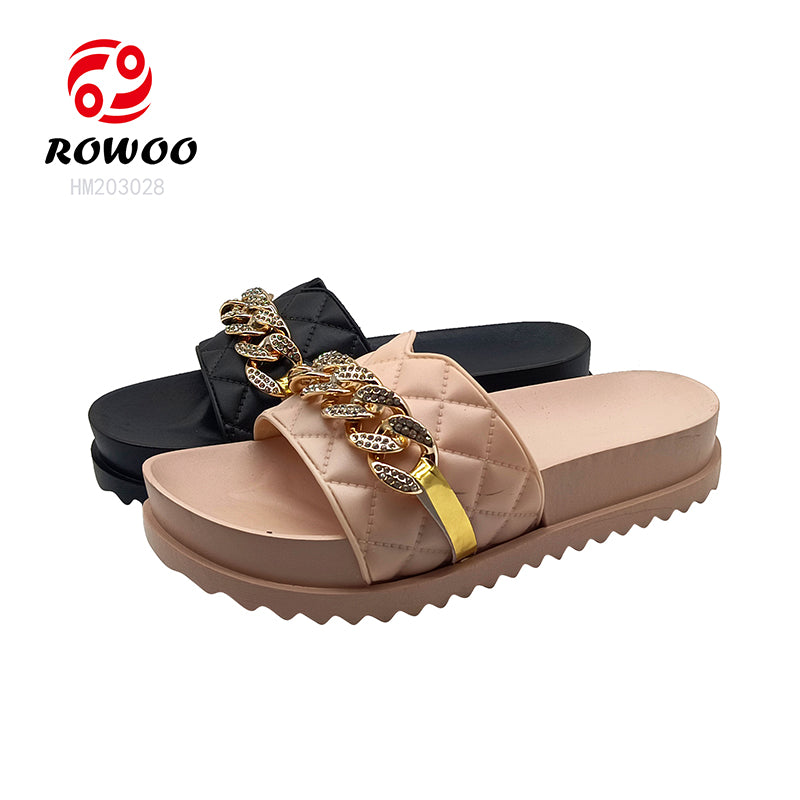 Custom platform slippers women's slide sandals Metal decoration thick bottom