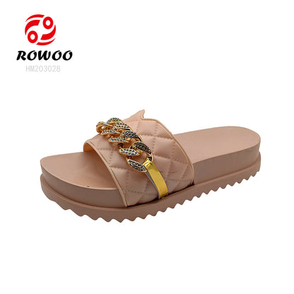 Custom platform slippers women's slide sandals Metal decoration thick bottom