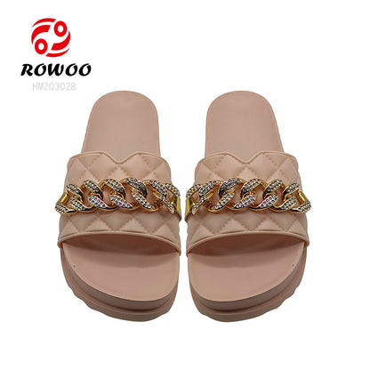 Custom platform slippers women's slide sandals Metal decoration thick bottom