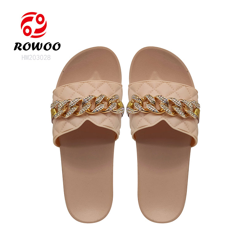 Custom platform slippers women's slide sandals Metal decoration thick bottom