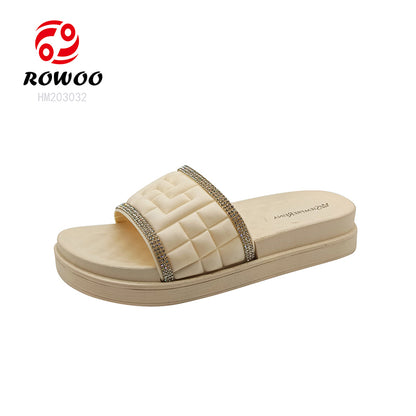 Women's Summer Sandals PVC Platform Slides Flat round Anti-Slippery Breathable Quick-Drying with Plush Insole