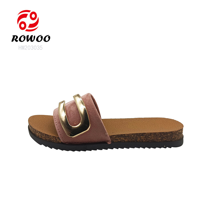 Custom Wholesale Summer Beach Sandals Metal Ring Slide Slippers