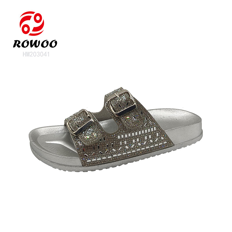 New Women's Luxury Diamond Bling Silver Rhinestones Slippers Platform Sandals with round Design Breathable for Summer