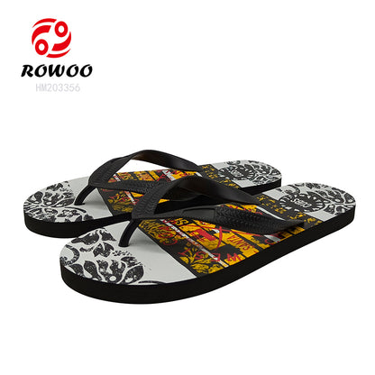 Summer Men's Flat Slides Sandals Casual Printed Slip-On Beach Flip Flops PVC Upper Material Waterproof Hard-Wearing Spring Shoes