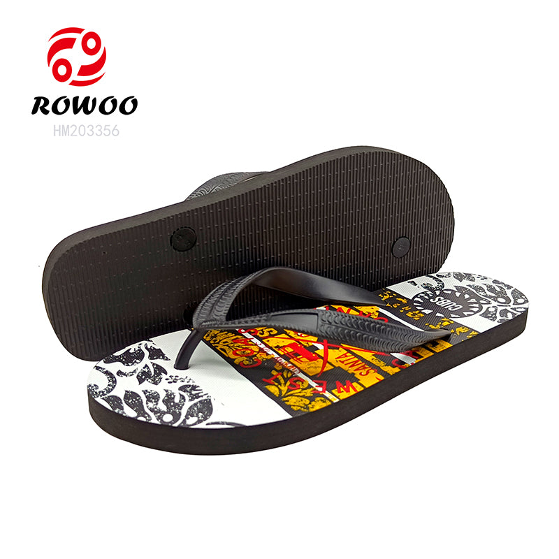 Summer Men's Flat Slides Sandals Casual Printed Slip-On Beach Flip Flops PVC Upper Material Waterproof Hard-Wearing Spring Shoes