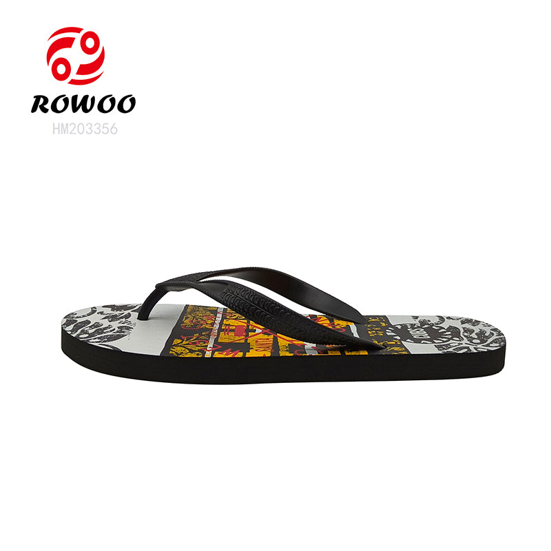 Summer Men's Flat Slides Sandals Casual Printed Slip-On Beach Flip Flops PVC Upper Material Waterproof Hard-Wearing Spring Shoes