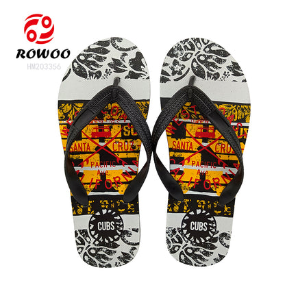 Summer Men's Flat Slides Sandals Casual Printed Slip-On Beach Flip Flops PVC Upper Material Waterproof Hard-Wearing Spring Shoes