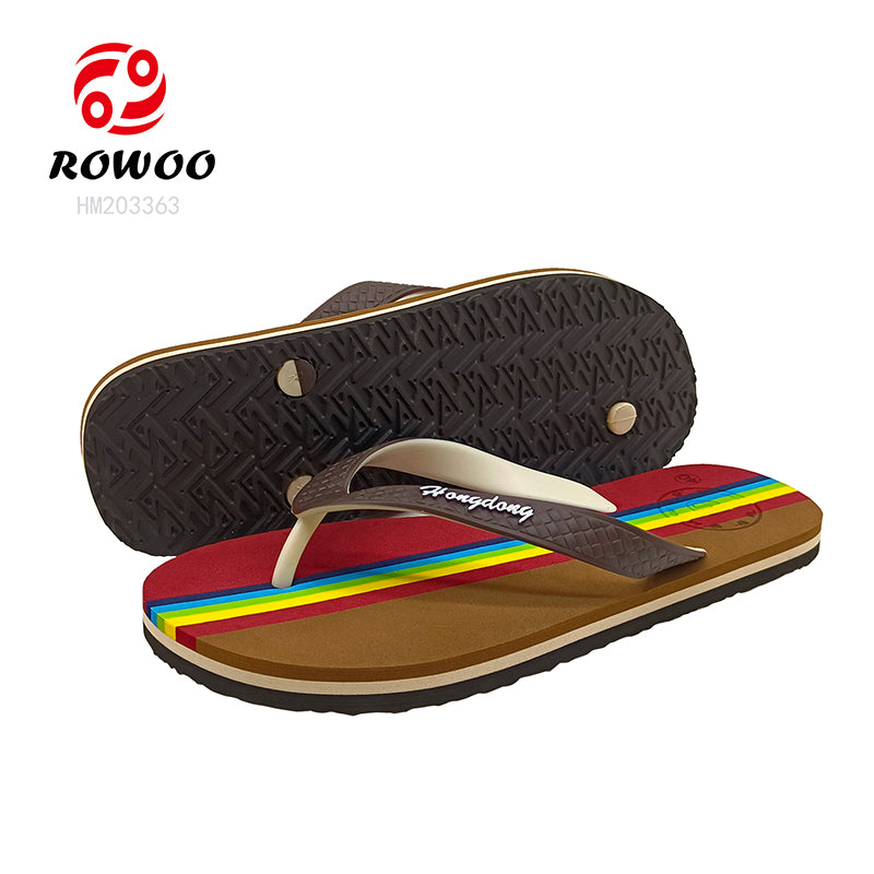 Men Striped Hit Color Flip-Flops Fashion Rainbow Print Slippers Summer Beach Casual Slippers Outdoor Sandals