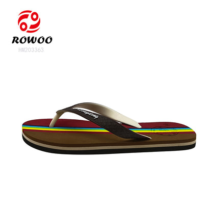 Men Striped Hit Color Flip-Flops Fashion Rainbow Print Slippers Summer Beach Casual Slippers Outdoor Sandals