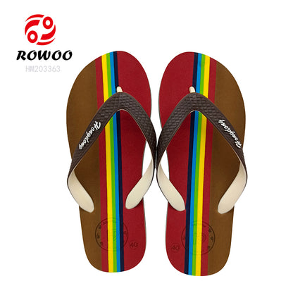 Men Striped Hit Color Flip-Flops Fashion Rainbow Print Slippers Summer Beach Casual Slippers Outdoor Sandals