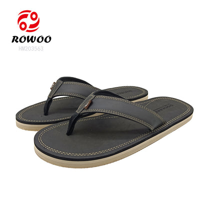 High Quality Men's Printed Flip Flops Brown Leather Slipper Sandals Anti-Slip Waterproof Feature Style Leather Summer Sandals