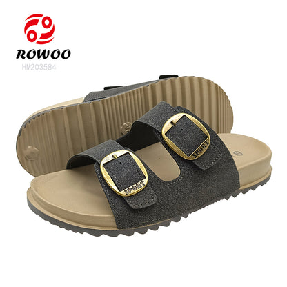 Custom Logo Women's Mules Sandals Double Buckle Cork Men Sandals