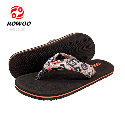 Wholesale Lady Summer Flat Fabric Thong Flip Flops with EVA Sole