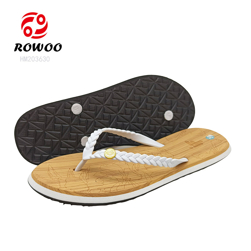 Wood EVA Ladies Elegant Flip-Flops Casual Braided Shape Herringbone Lotus Wood Texture Soft And Comfortable Midsole