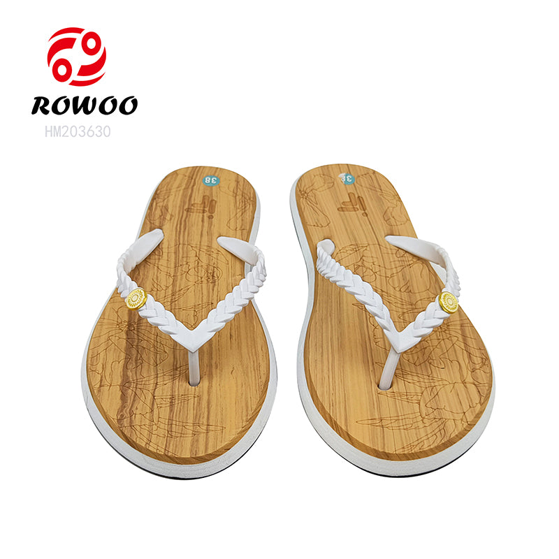 Wood EVA Ladies Elegant Flip-Flops Casual Braided Shape Herringbone Lotus Wood Texture Soft And Comfortable Midsole