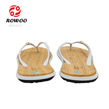 Wood EVA Ladies Elegant Flip-Flops Casual Braided Shape Herringbone Lotus Wood Texture Soft And Comfortable Midsole