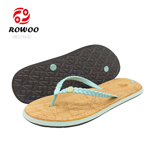 Wood EVA Ladies Elegant Flip-Flops Casual Braided Shape Herringbone Lotus Wood Texture Soft And Comfortable Midsole