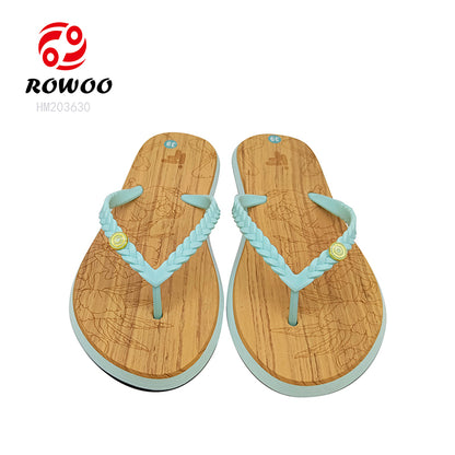 Wood EVA Ladies Elegant Flip-Flops Casual Braided Shape Herringbone Lotus Wood Texture Soft And Comfortable Midsole