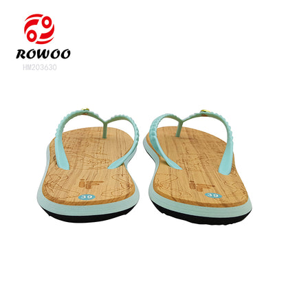 Wood EVA Ladies Elegant Flip-Flops Casual Braided Shape Herringbone Lotus Wood Texture Soft And Comfortable Midsole