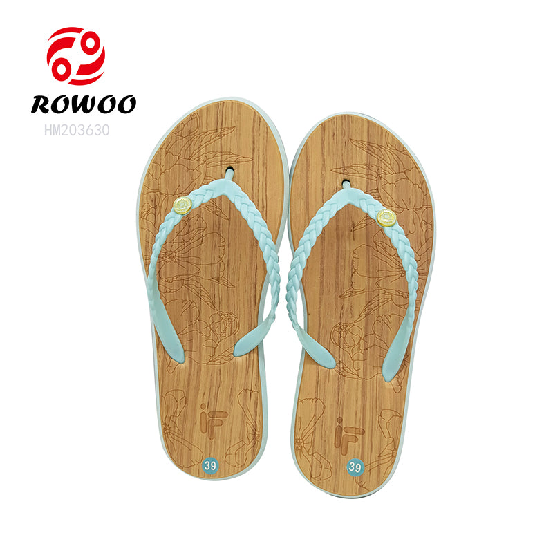 Wood EVA Ladies Elegant Flip-Flops Casual Braided Shape Herringbone Lotus Wood Texture Soft And Comfortable Midsole