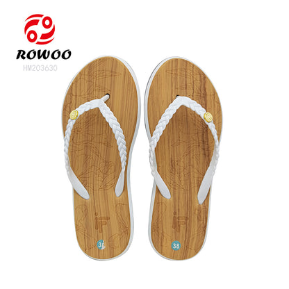 Wood EVA Ladies Elegant Flip-Flops Casual Braided Shape Herringbone Lotus Wood Texture Soft And Comfortable Midsole