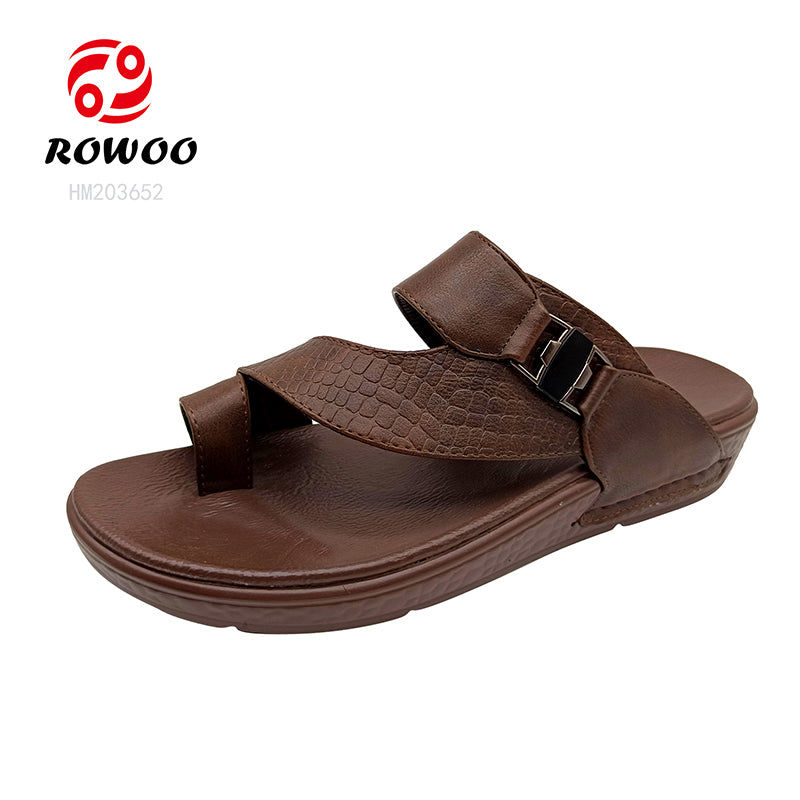 Pu Leather Men's Single Toe Sandals Soft Breathable High Quality Leather Arabian Shoes