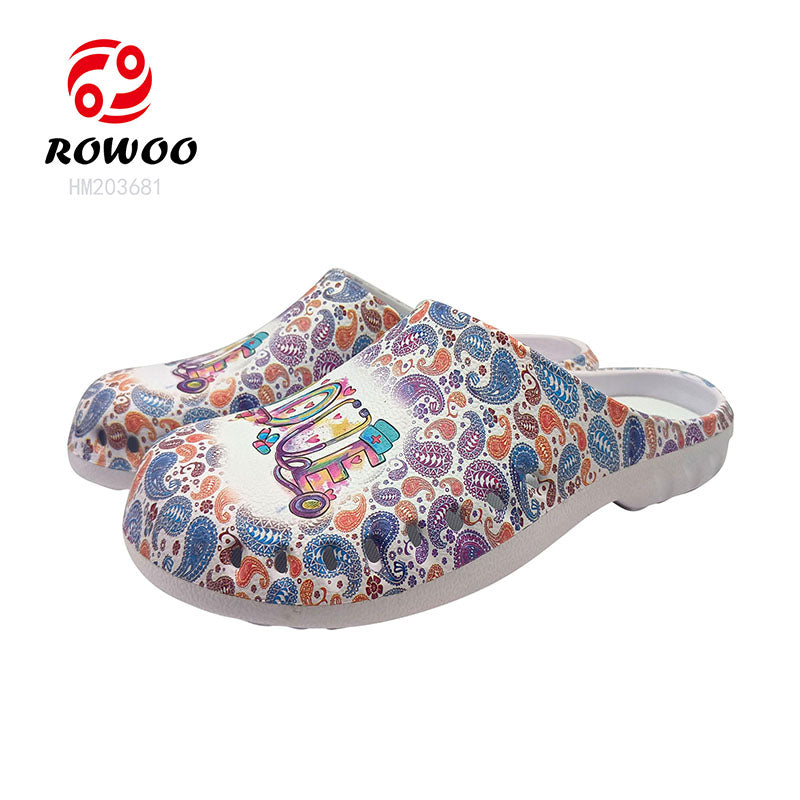 Customized Logo Printing Rubber Sole Clog Sandals Summer Beach Slip-On Shoes