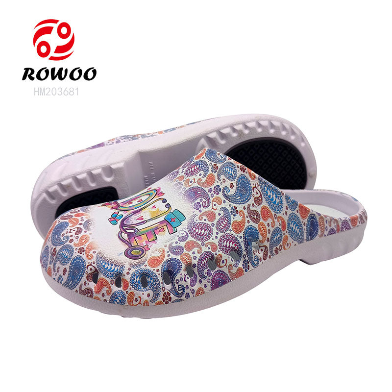 Customized Logo Printing Rubber Sole Clog Sandals Summer Beach Slip-On Shoes