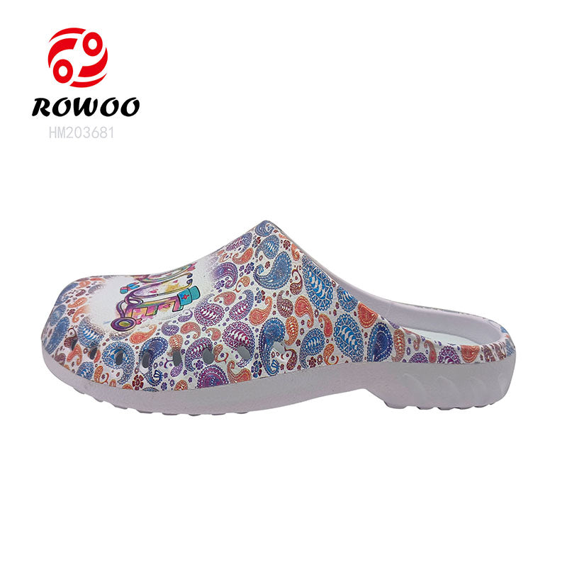 Customized Logo Printing Rubber Sole Clog Sandals Summer Beach Slip-On Shoes