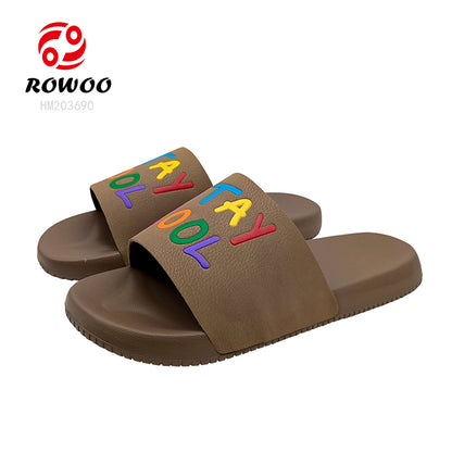 2024 Europe Popular Summer Custom Size Black Color Sandals Flat Men Colorful Slide Slippers Women Summer Beach shoes