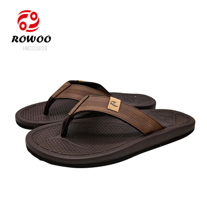 Men's EVA Casual Brown Flip flops PU Leather Strap Summer Lightweight Deodorant Flip flops