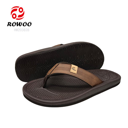 Men's EVA Casual Brown Flip flops PU Leather Strap Summer Lightweight Deodorant Flip flops